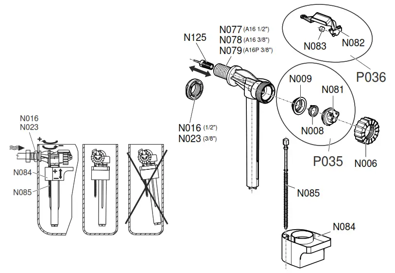 ALCA PLAST A16-A16P Side inlet fill valve metal thread -