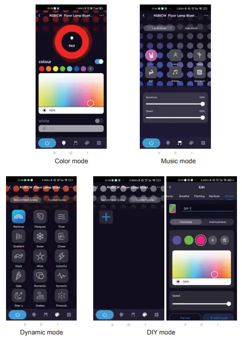 GIANT FLOORLAMPBLE Bluetooth RGBICW Floor Lamp - App functions