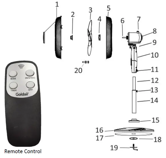 goldair logoGoldair GCPF130 40cm Pedestal Fan with Remote fig 1