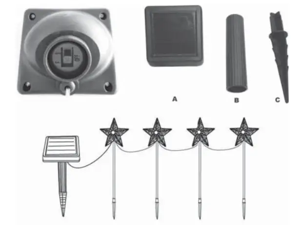 anko 42778660 Solar-Powered-4-Star-Stake-Lights-FIG-1