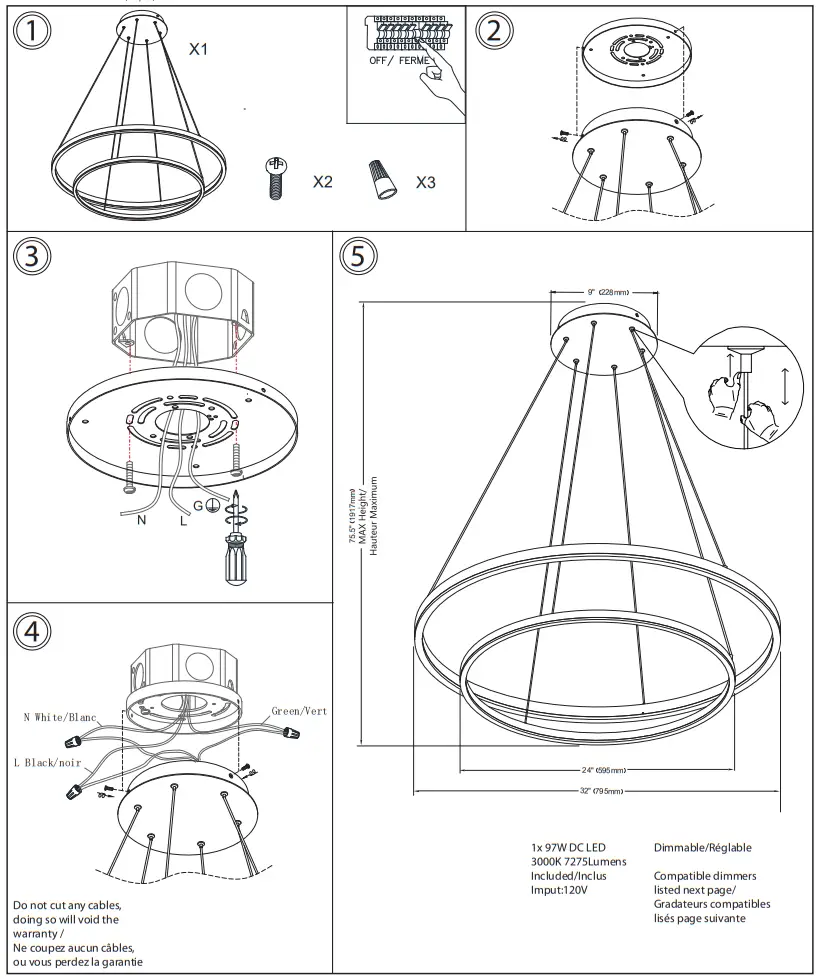Dainolite CIR 3397C Contemporary Drum LED Pendant Light