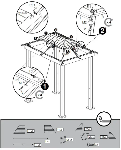 Tommy Bahama 500 9168501 Taupe Metal Rectangle Grill Gazebo with Steel Roof - overview 13