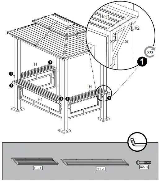 Tommy Bahama 500 9168501 Taupe Metal Rectangle Grill Gazebo with Steel Roof - overview 18