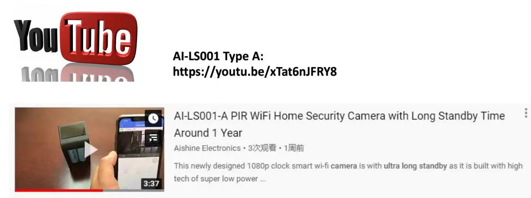 AISHINE AI-LS001 Type A B Ultra Long Standby WiFi Security Camera User Manual - Rotation & Tutorial Video