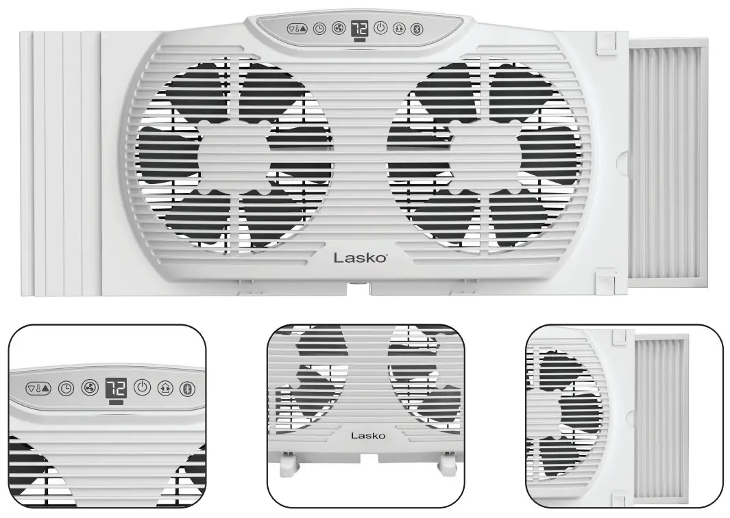 Lasko W09560 9 Inch Twin Window Fan with Bluetooth Control
