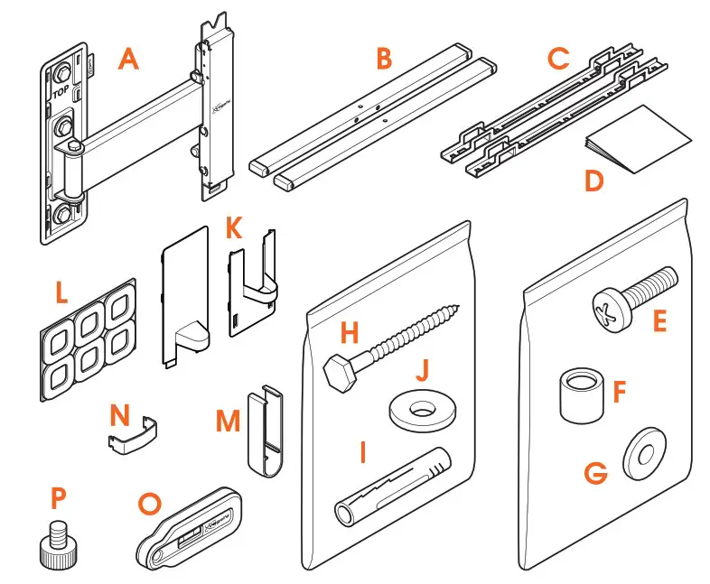 vogel s TVM 3420 Series Full Motion TV Wall Mount - What’s in your box