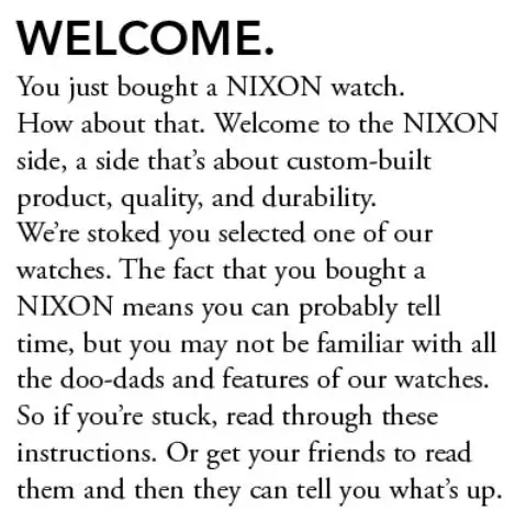 NIXON The Rhythm Watch 100 Meter Digital User Manual - Welcome