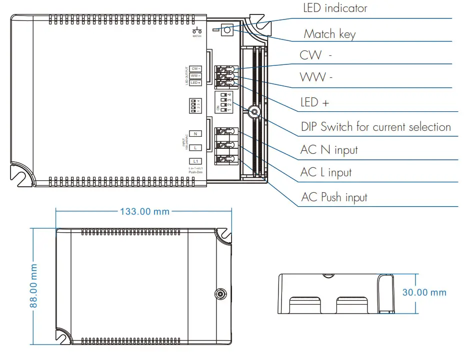 SKYDANCE PT 40A 2 RF Constant Current LED CCT Driver User - Mechanical Structures