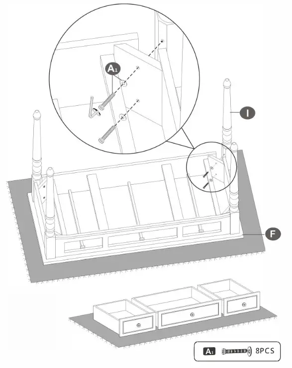 honey joy TOPB001338 Coffee 7 Drawers Tri Folding Vanity Mirror Makeup Dressing Table Set - ASSEMBLY STEPS 1