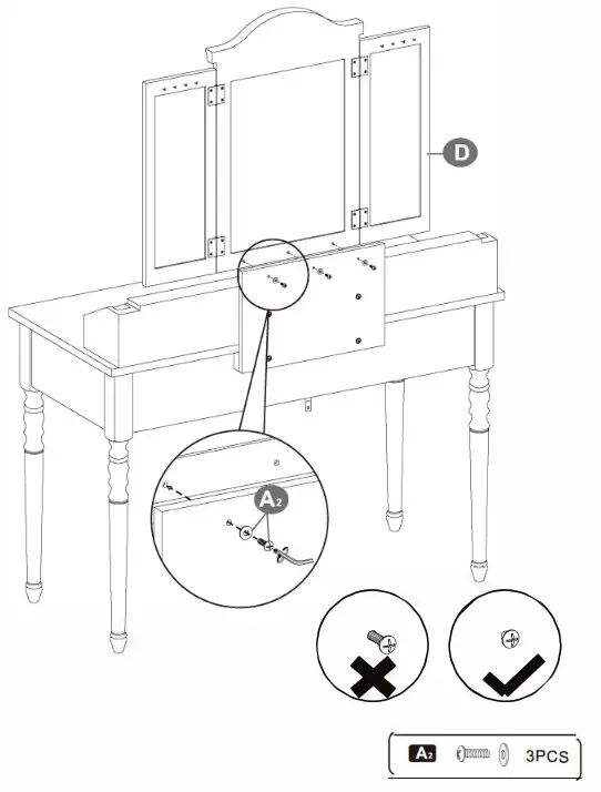 honey joy TOPB001338 Coffee 7 Drawers Tri Folding Vanity Mirror Makeup Dressing Table Set - ASSEMBLY STEPS 3