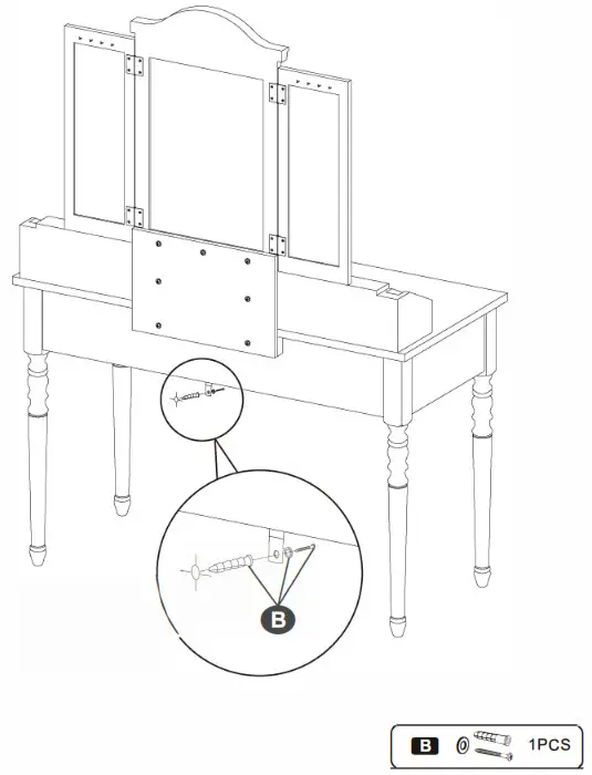 honey joy TOPB001338 Coffee 7 Drawers Tri Folding Vanity Mirror Makeup Dressing Table Set - ASSEMBLY STEPS 4