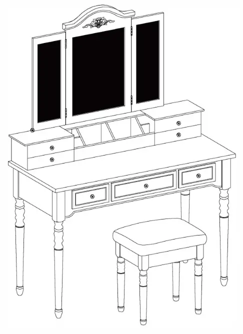 honey joy TOPB001338 Coffee 7 Drawers Tri Folding Vanity Mirror Makeup Dressing Table Set - ASSEMBLY STEPS7