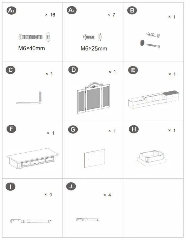 honey joy TOPB001338 Coffee 7 Drawers Tri Folding Vanity Mirror Makeup Dressing Table Set - PARTS LIST