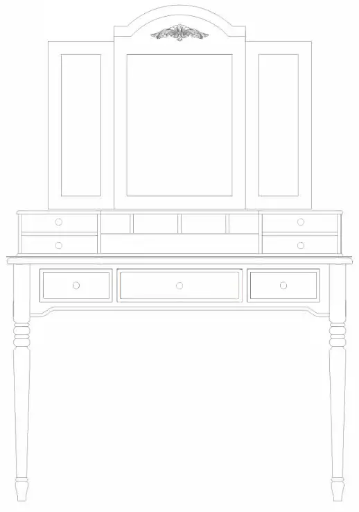 honey joy TOPB001338 Coffee 7 Drawers Tri Folding Vanity Mirror Makeup Dressing Table Set