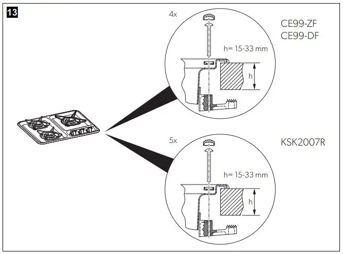 DOMETIC HBG 3445 Cooktop and Combinations Installation Guide - Affix the device to the worktop using the screws