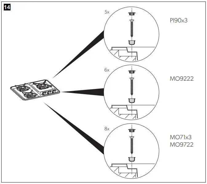 DOMETIC HBG 3445 Cooktop and Combinations Installation Guide - Affix the device to the worktop using the screws