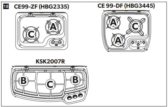 DOMETIC HBG 3445 Cooktop and Combinations Installation Guide - Burner