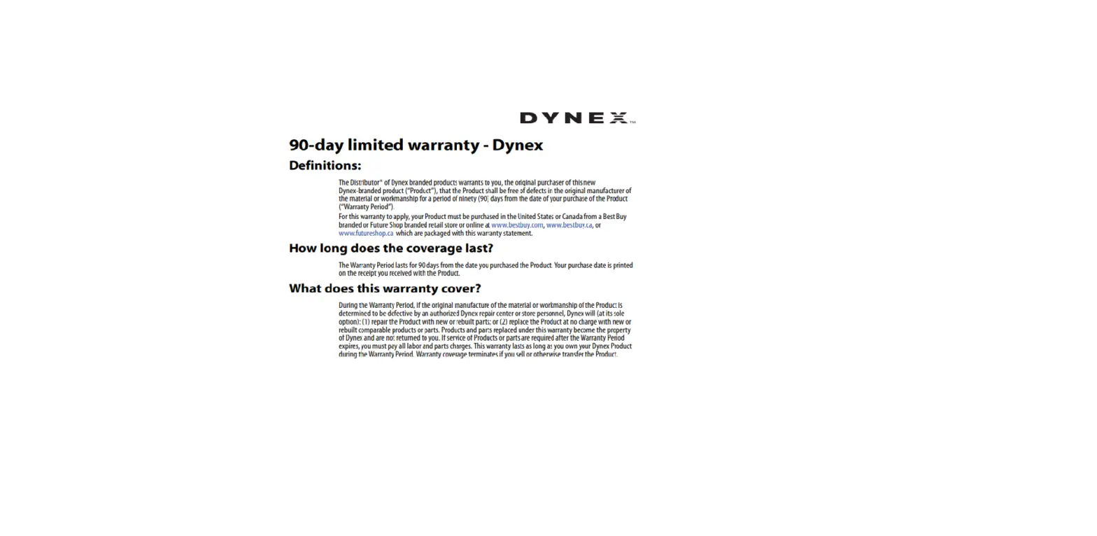 Dynex 90-day Limited Warranty