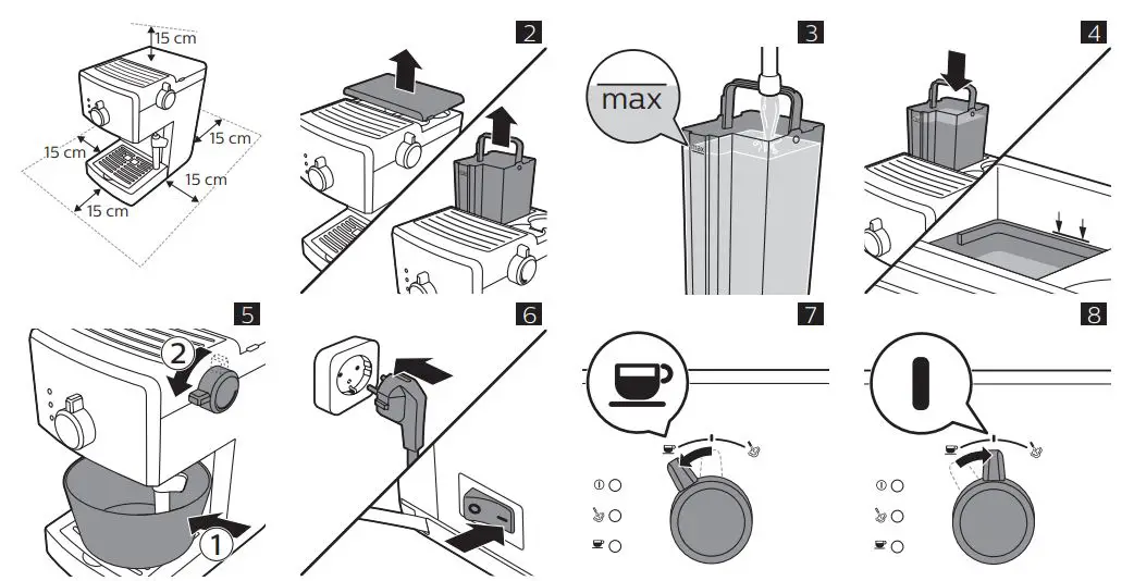 GAGGIA RI8433 Viva Style Home Espresso Machine Instruction Manual - Fig 1 to 8