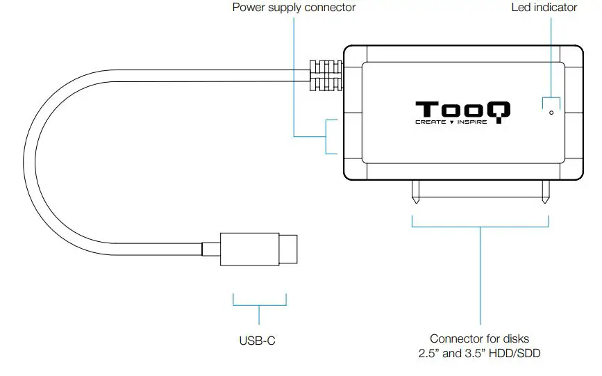 TooQ TQHDA-02C USB to SATA Adapter for Hard Disks of 2.5 3.5 Inch - Adapter diagram