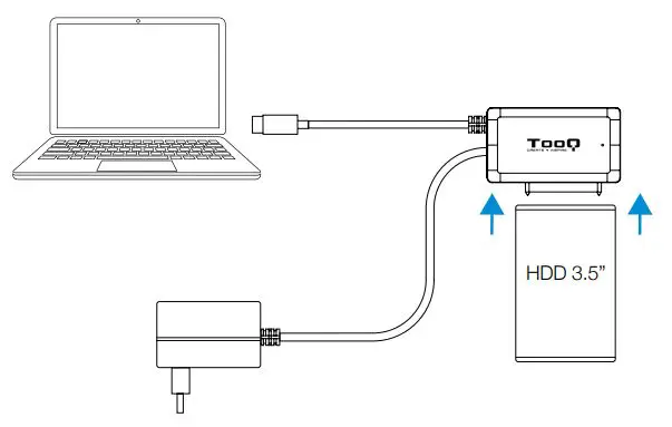 TooQ TQHDA-02C USB to SATA Adapter for Hard Disks of 2.5 3.5 Inch - Connect the disk of 3.5” to the adapter