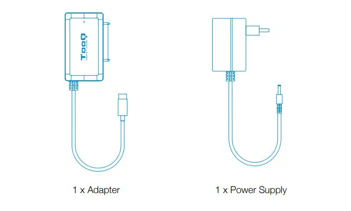 TooQ TQHDA-02C USB to SATA Adapter for Hard Disks of 2.5 3.5 Inch - Content