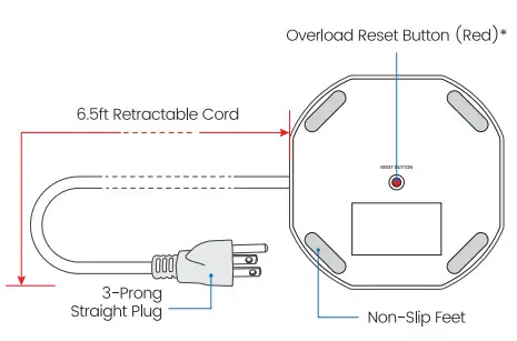Superdanny QK1260 U3W Surge Protected Power Tower with Wireless Charge and USB Ports - product diagram 3