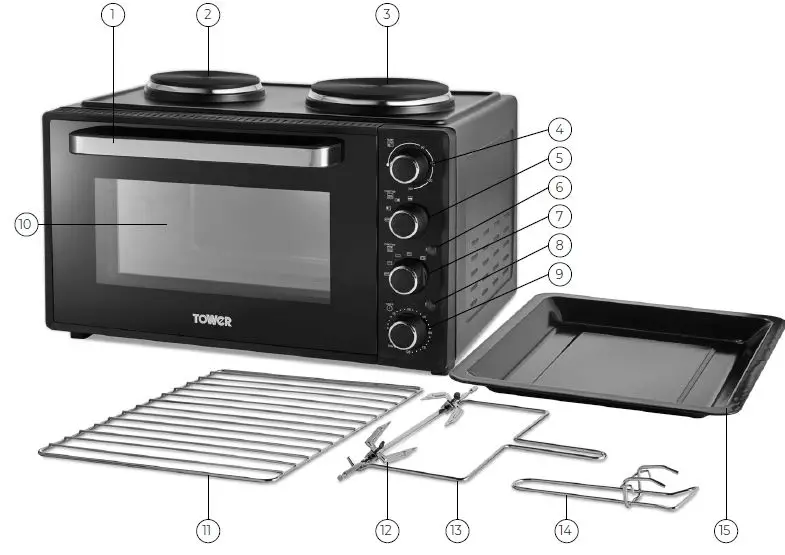 ToWeR-T14045-Family-42-Litre-Mini-Oven-with-Hot-Plates-&amp-Rotisserie-fig1