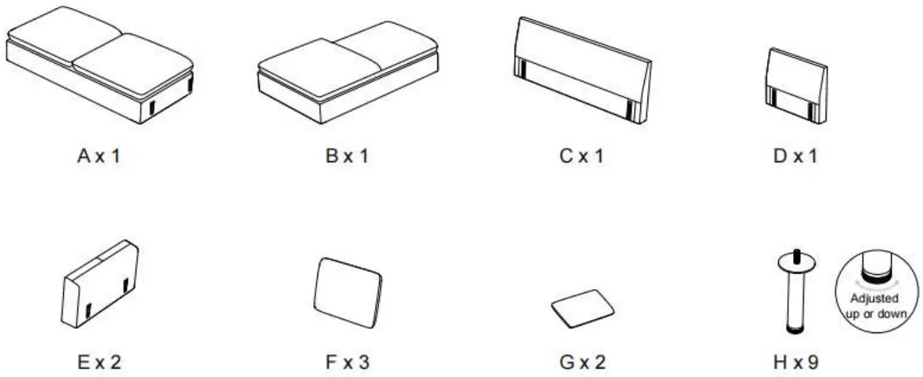 UTOPIA HAW247S00532 4niture Stellan 99.6 in. W Square Arm 2-piece Linen L Shaped Modern Sectional Sofa Installation Guide Parts List