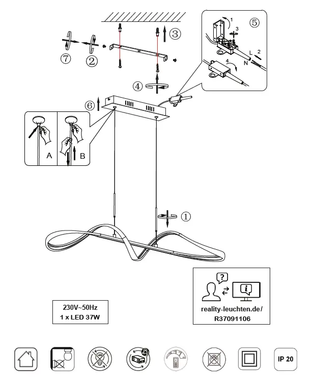 TRIO R37091131 PERUGIA LED Pendant Lamp FIG 1