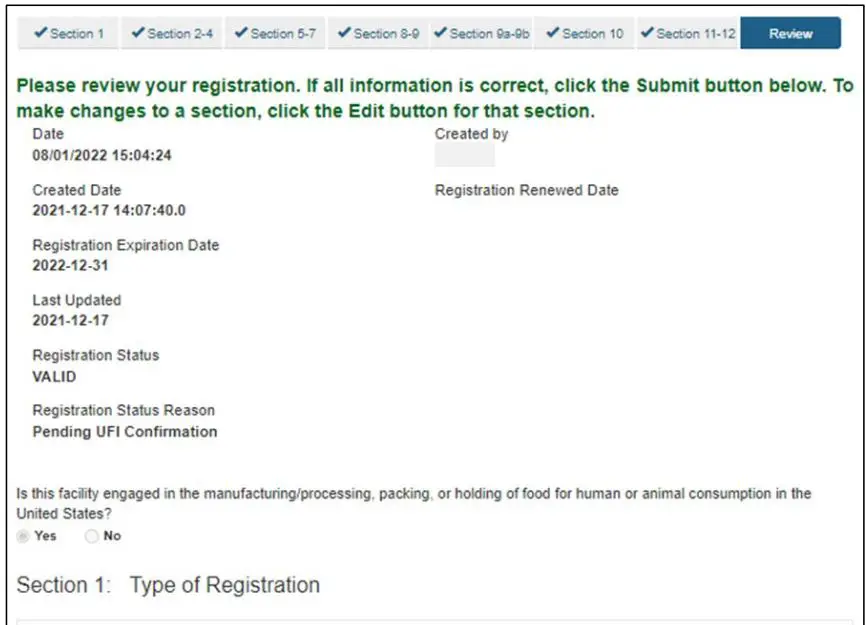 FDA Food Facility Registration 3