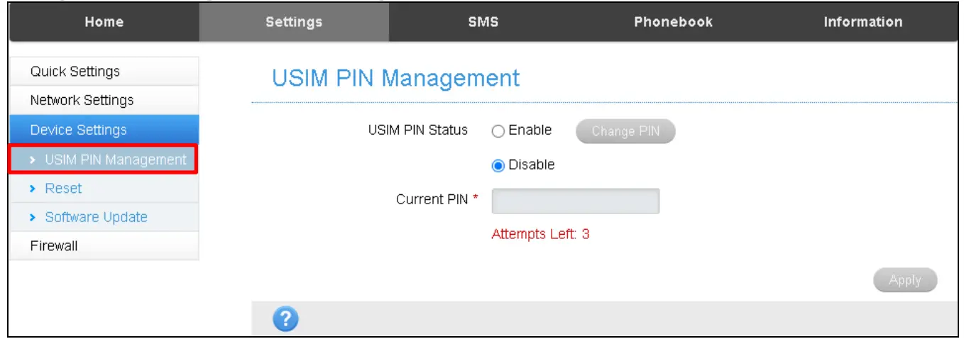 Settings > Device settings > USIM PIN Management