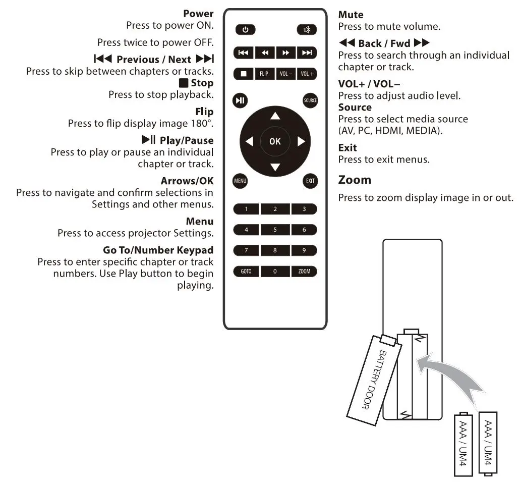 BLAUPUNKT BP480PB 480p Mini Projector Blue Instruction Manual - REMOTE CONTROL