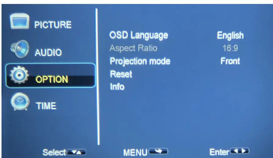 BLAUPUNKT BP480PB 480p Mini Projector Blue Instruction Manual - SETTING - OPTION