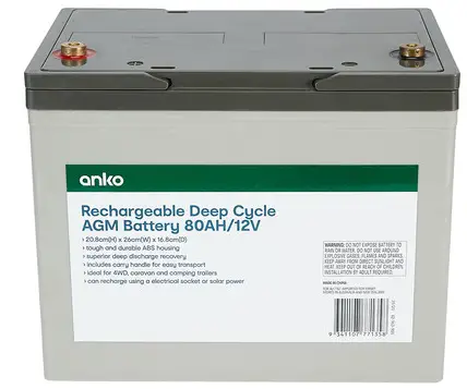 anko 42963905 Rechargeable Deep Cycle AGM Battery 80Ah 12V