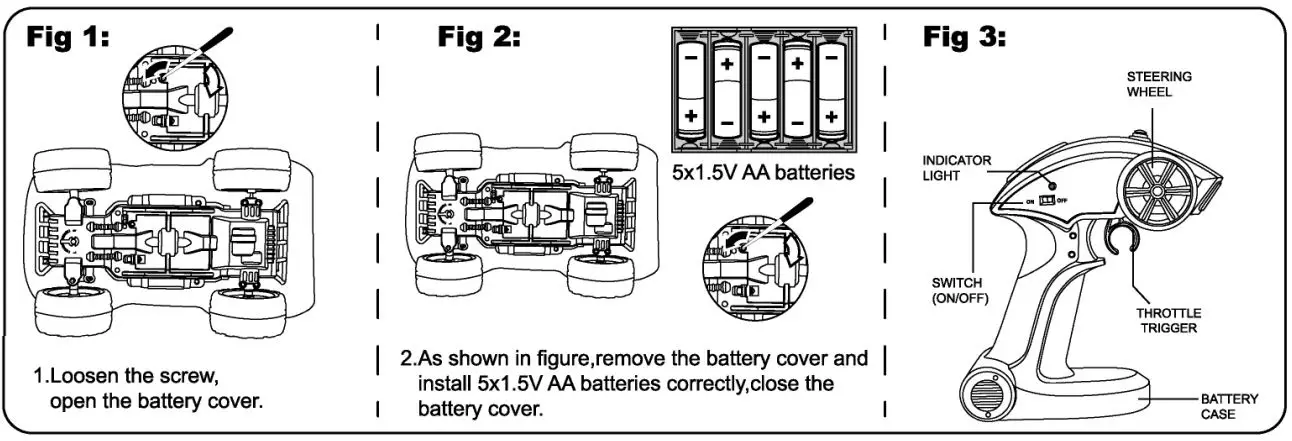 Di Hong Long Toys DH-8099C Remote Control Car Instruction Manual - Installing the vehicle battery