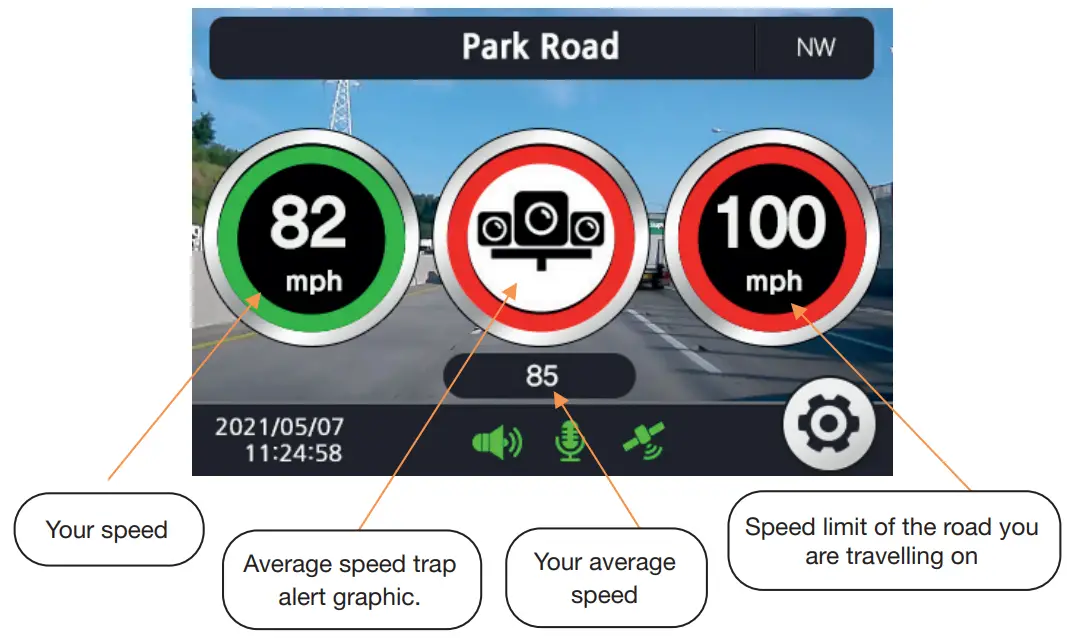 aguri DX4000 Drive Assist Dash Cam Speed Trap and Speed Limit Alert System - camera alert 1