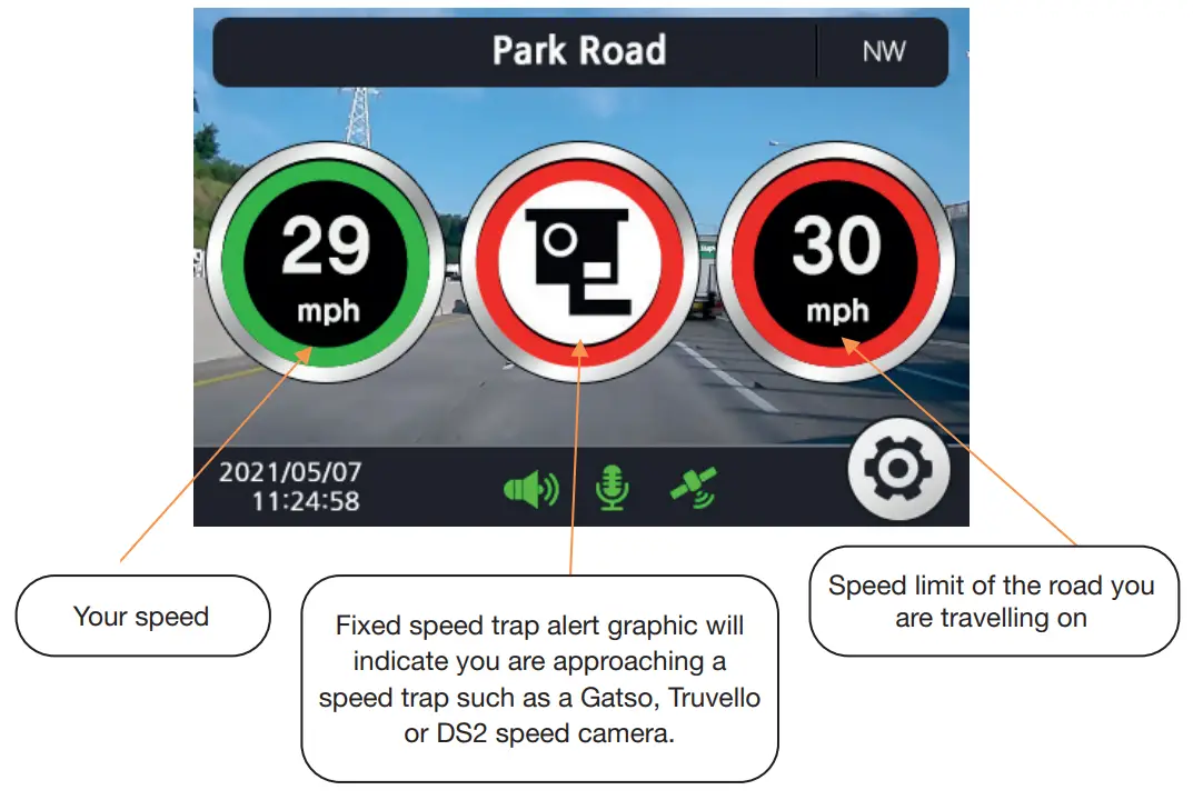 aguri DX4000 Drive Assist Dash Cam Speed Trap and Speed Limit Alert System - camera alert