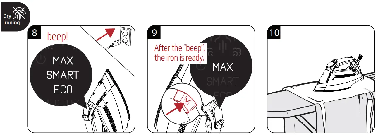 beko SPA 9130 B Steam Iron User Manual - DRY IRONING