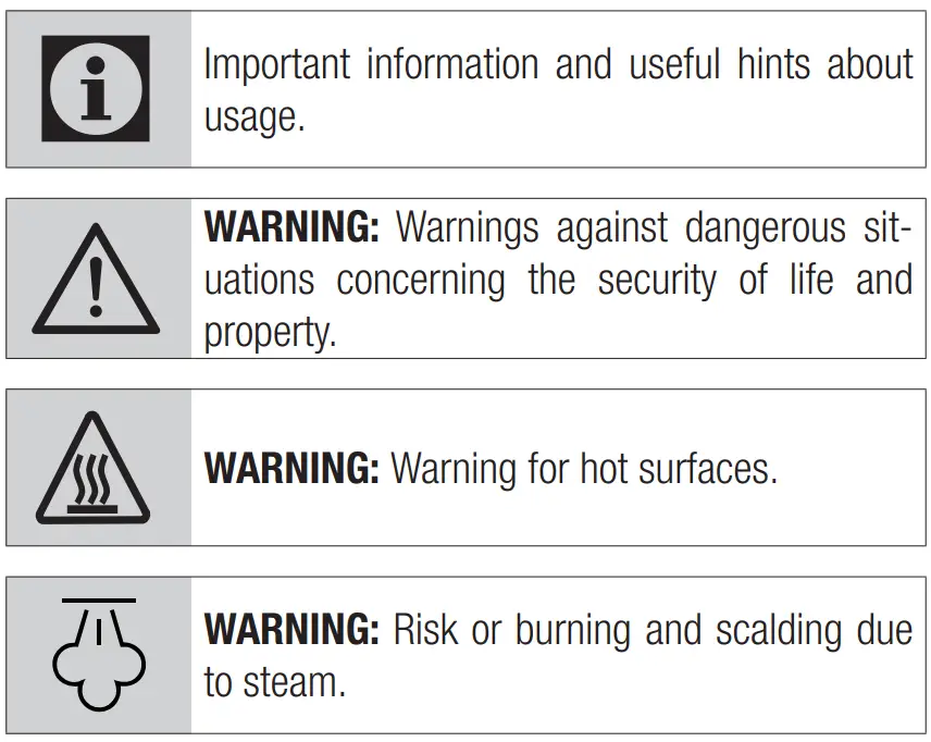 beko SPA 9130 B Steam Iron User Manual - Meanings of the symbols