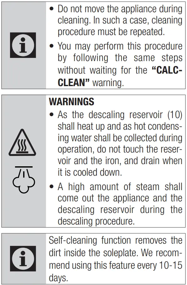 beko SPA 9130 B Steam Iron User Manual - Wash and dry the calc cleaning container
