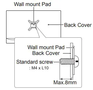 LG IPS LED MONITOR Owner’s Manual - Screw length from outer surface of back cover should be under 8mm