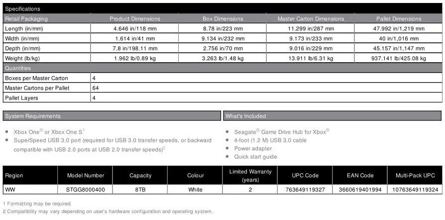 Game Storage For Xbox One With Integrated USB Hub - Specifications