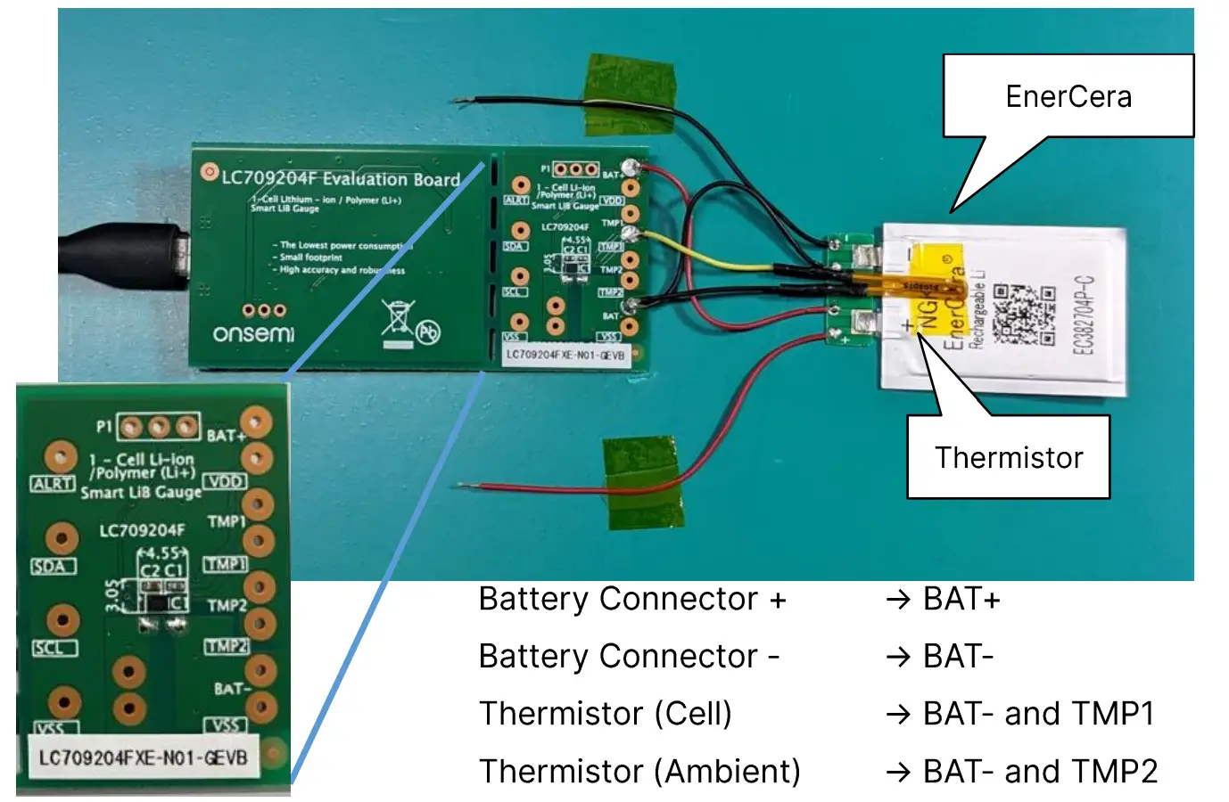 Connection of Evaluation board and Battery