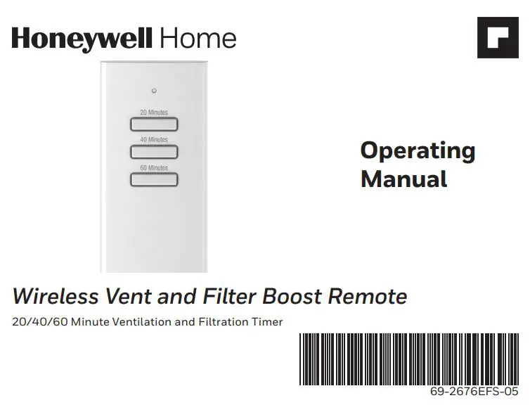 Honeywell HVC20A1000 Wireless Vent and Filter Boost Remote User Manual