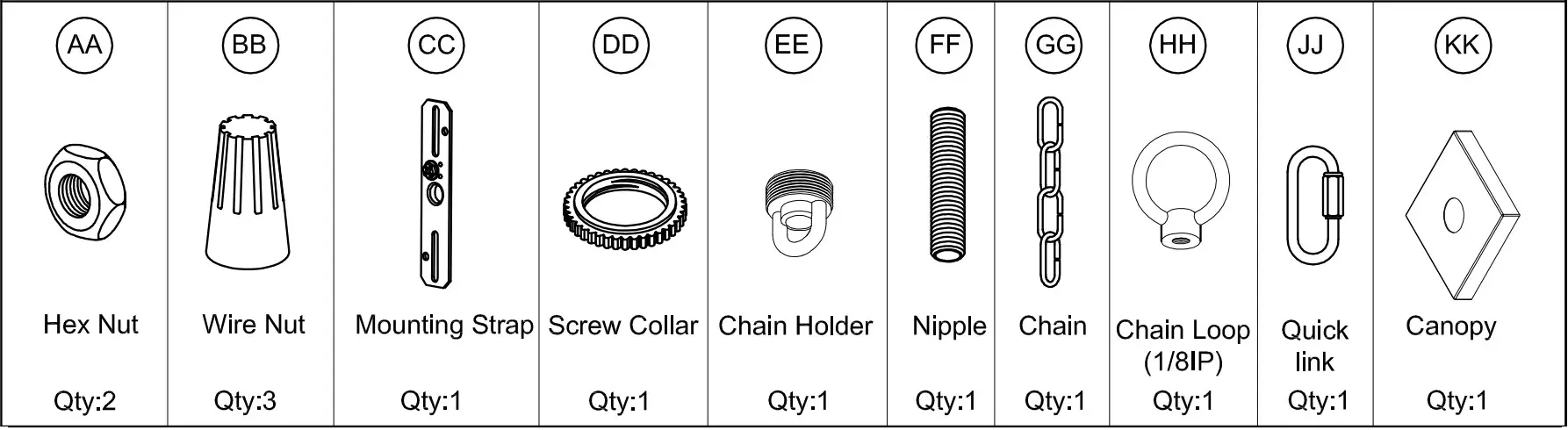 PROGRESS LIGHTING P550122 1 Light Outdoor Pendant - HARDWARE CONTENTS