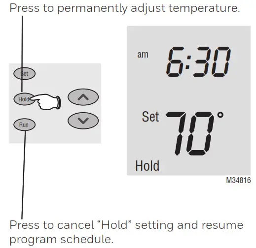 Honeywell Home resideo PRO 2000 Series Programmable Thermostat - Program schedule override 2