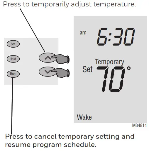 Honeywell Home resideo PRO 2000 Series Programmable Thermostat - Program schedule override