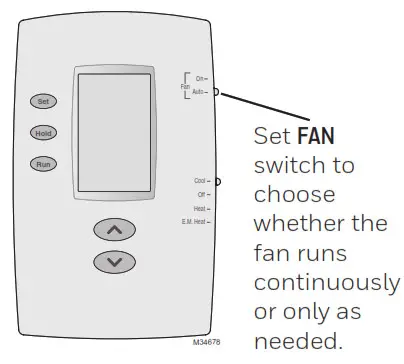 Honeywell Home resideo PRO 2000 Series Programmable Thermostat - Select the fan setting