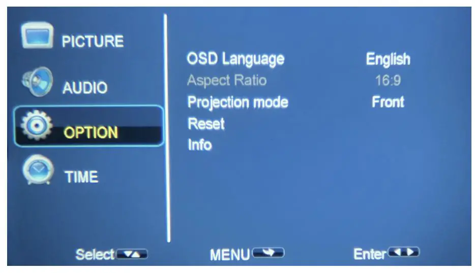 BLAUPUNKT BP480PP 480p Mini Projector - To Access the setting OPTION menu